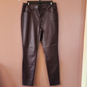 White House Black Market Skinny Burgandy Pants with Coated Finish